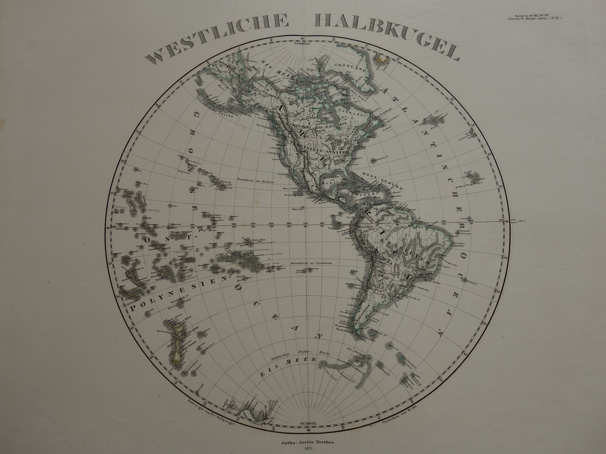 AMERIKA antieke kaart van Westelijk Halfron originele 145+ jaar oude landkaart van Noord- en Zuid-Amerika Polynesië Wereldkaart