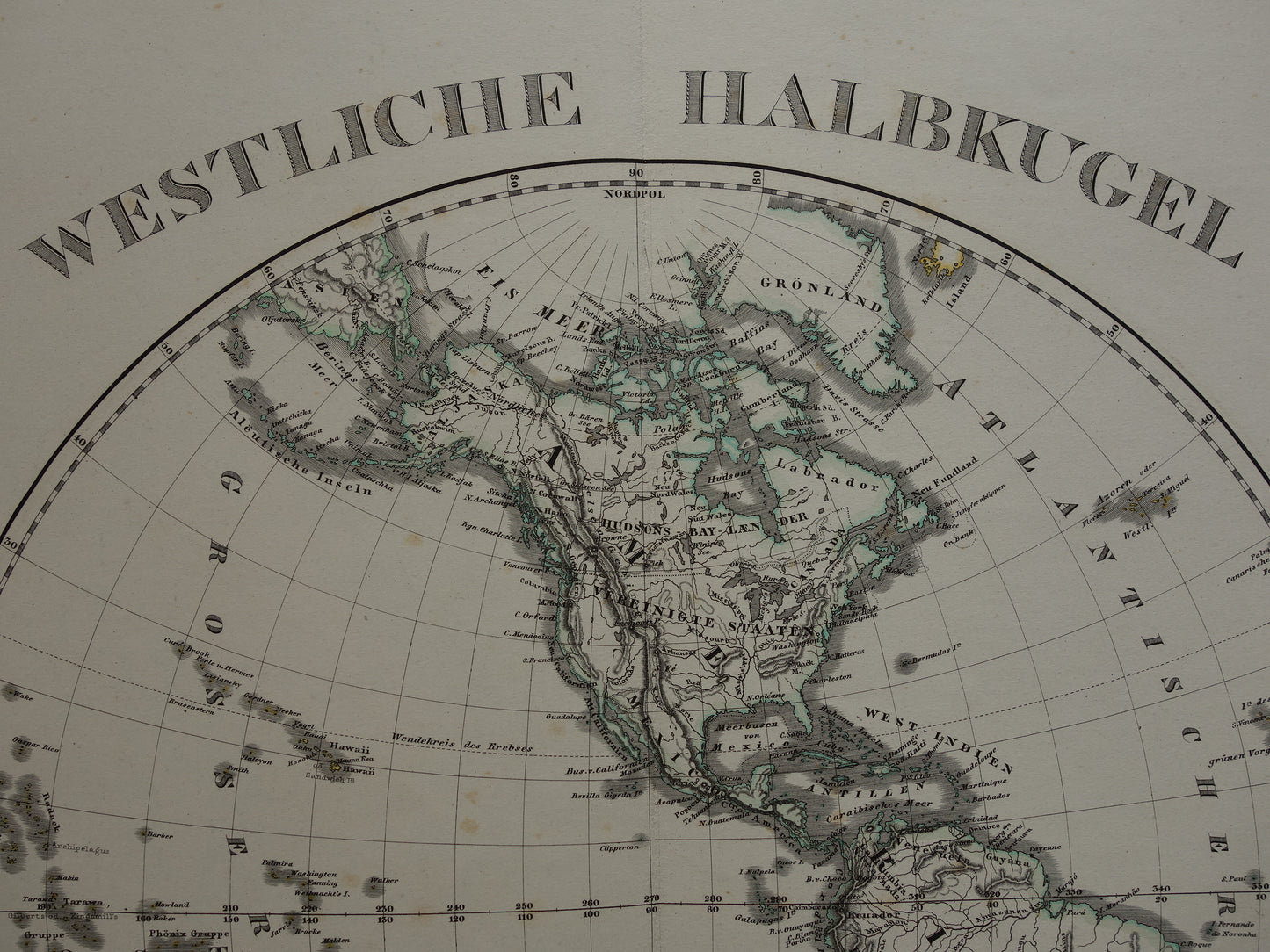 Antike Karte von Amerika, Originalkarte der westlichen Hemisphäre, über 145 Jahre alt, Karte von Nord- und Südamerika, Polynesien, Weltkarte