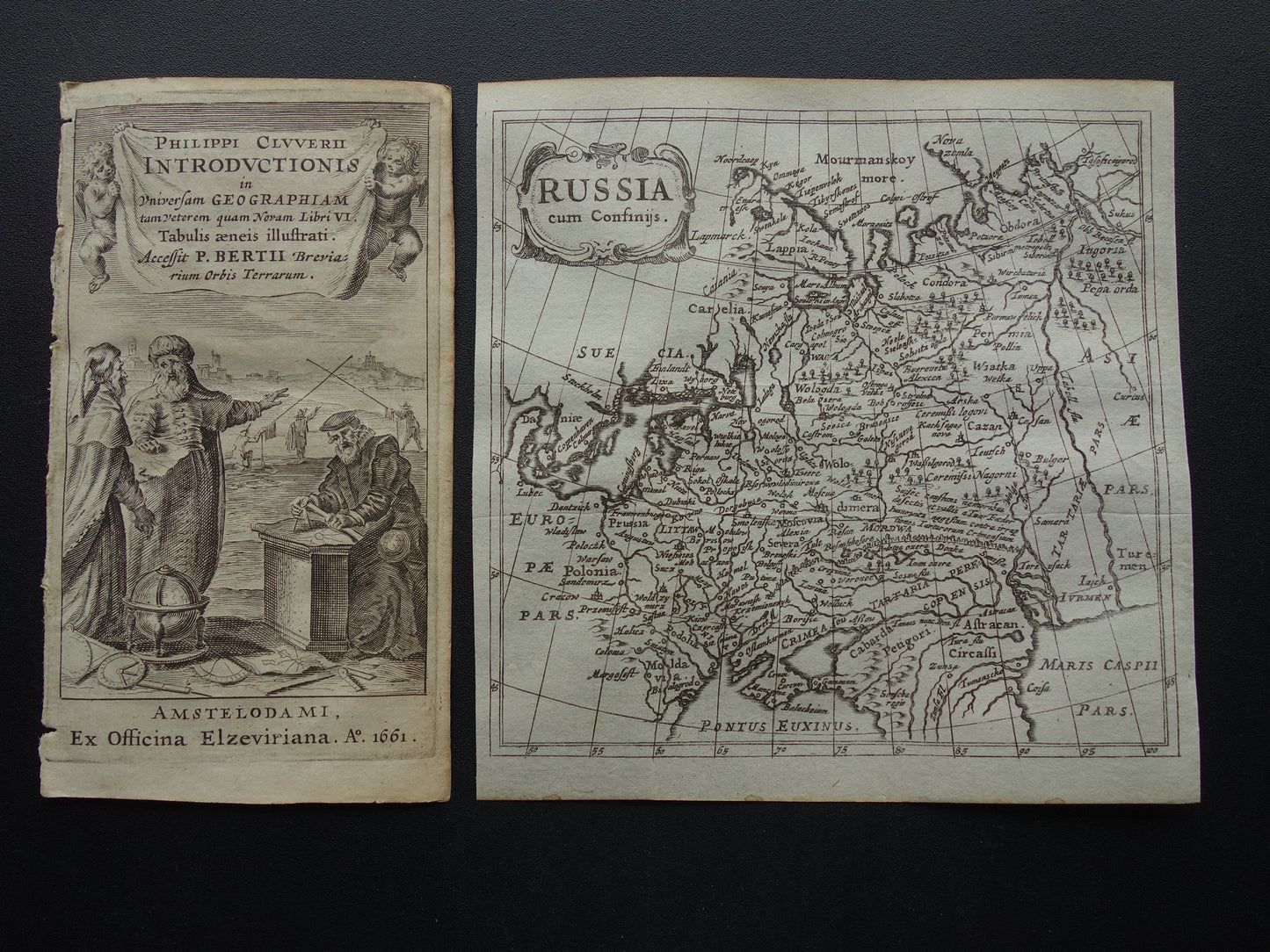 360+ year old map of Russia 1661 original antique map very small size Ukraine Caucasus