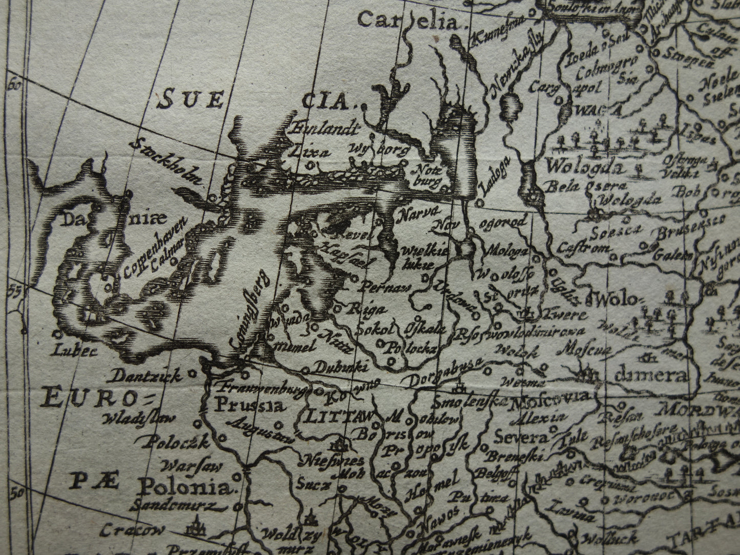 360+ year old map of Russia 1661 original antique map very small size Ukraine Caucasus