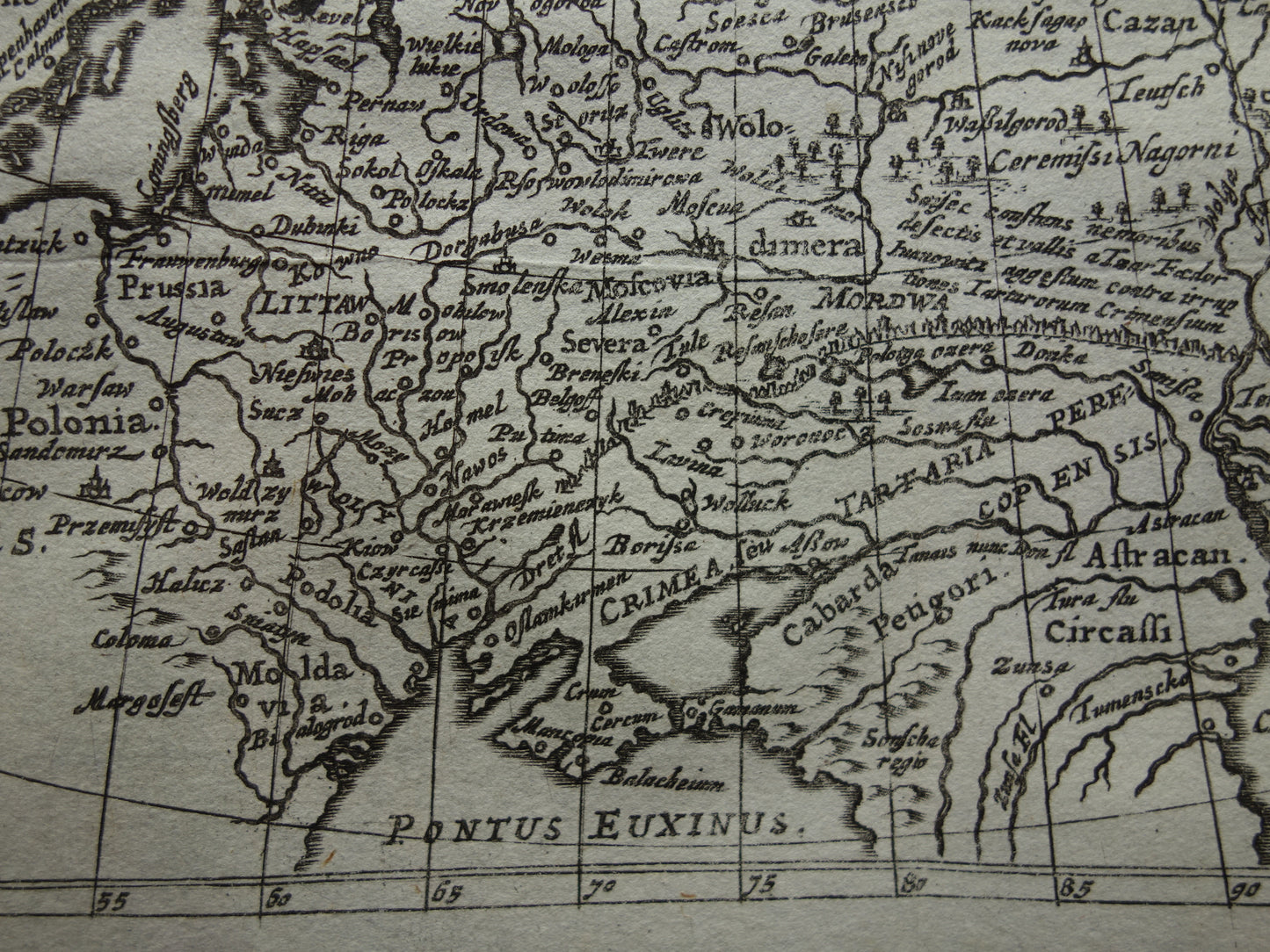 360+ year old map of Russia 1661 original antique map very small size Ukraine Caucasus