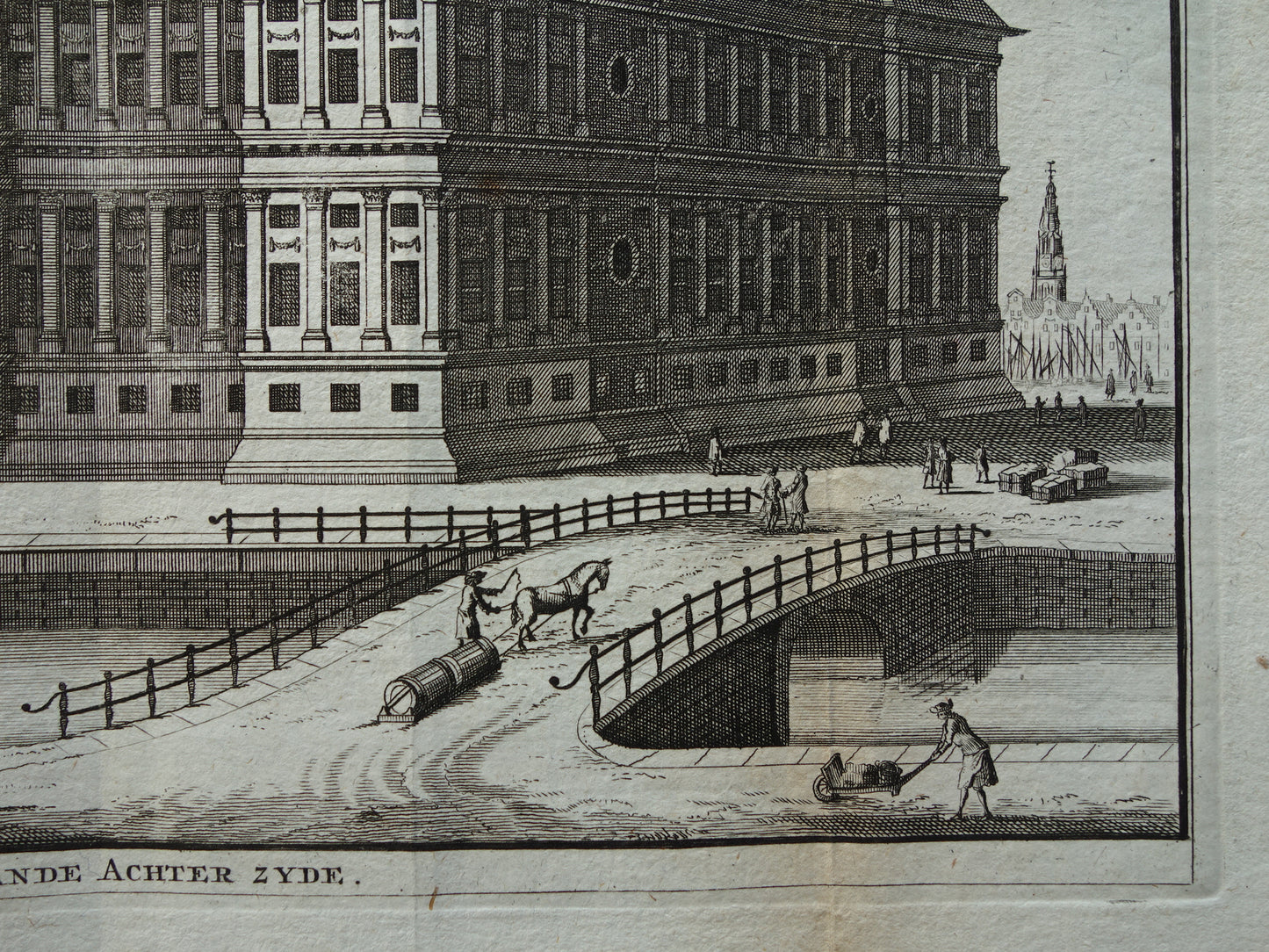Palace on Dam Square Old print City Hall Amsterdam Original antique engraving Nieuwezijds Voorburgwal Historical cityscape Vintage Print
