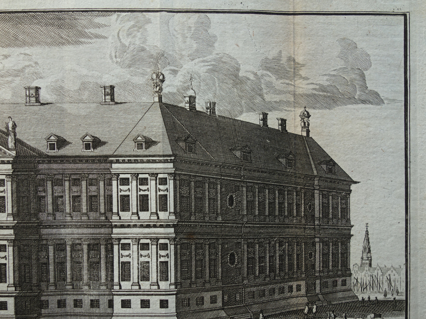 Palace on Dam Square Old print City Hall Amsterdam Original antique engraving Nieuwezijds Voorburgwal Historical cityscape Vintage Print