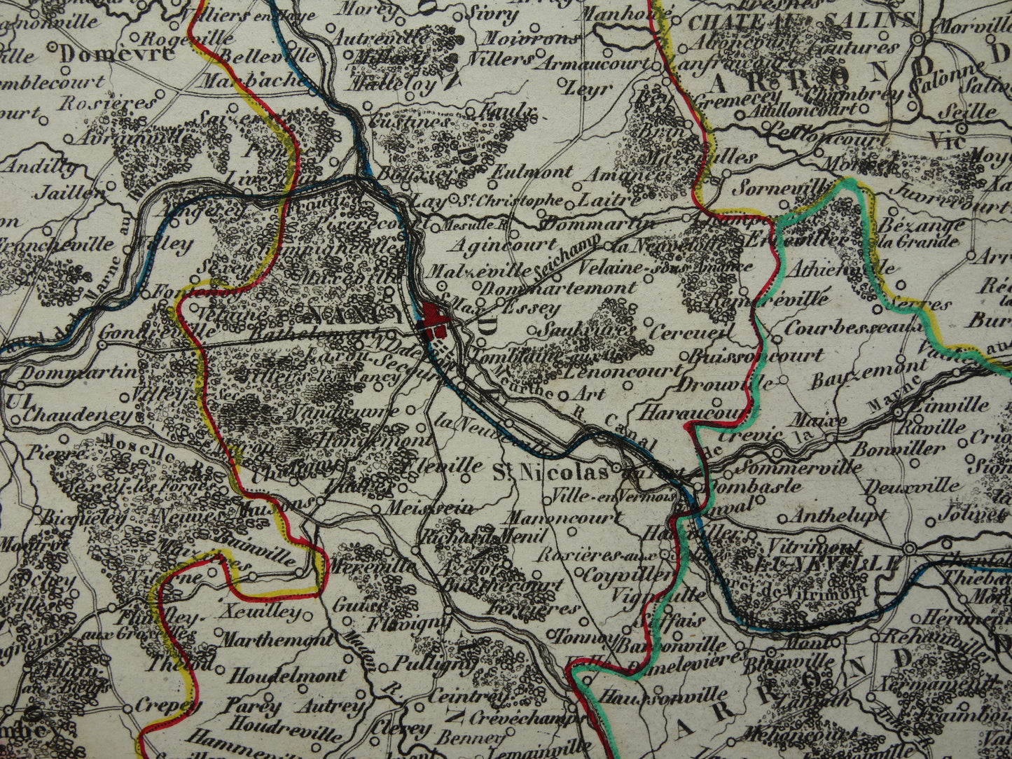 Oude kaart van Meurthe  departement in Frankrijk uit 1851 originele antieke landkaart Nancy Lunéville Pont-à-Mousson historische kaarten