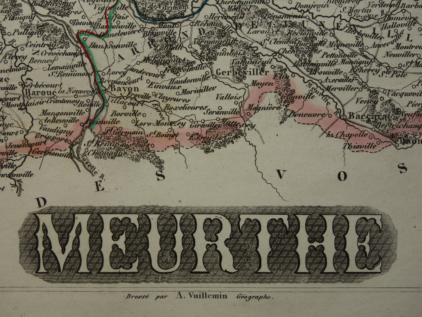 Oude kaart van Meurthe  departement in Frankrijk uit 1851 originele antieke landkaart Nancy Lunéville Pont-à-Mousson historische kaarten
