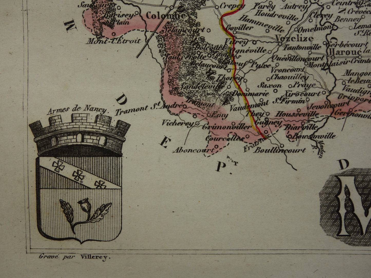 Oude kaart van Meurthe  departement in Frankrijk uit 1851 originele antieke landkaart Nancy Lunéville Pont-à-Mousson historische kaarten