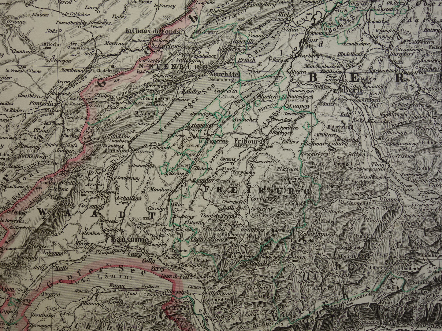 Old map of Switzerland from 1885 Detailed hand-colored map with year Original antique