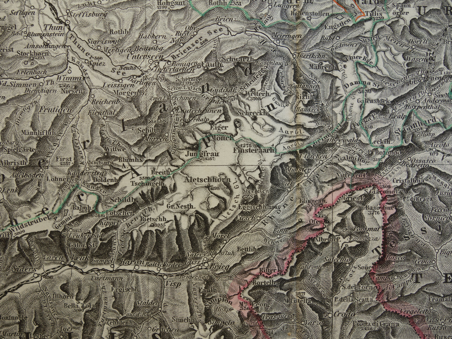 Old map of Switzerland from 1885 Detailed hand-colored map with year Original antique