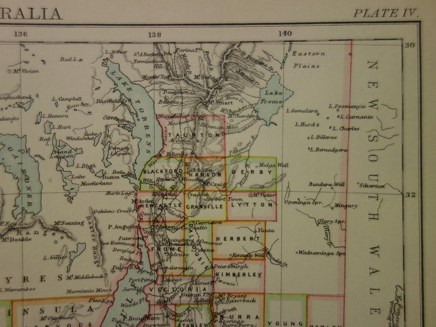 AUSTRALIE oude kaart van Northern Territory en South Australia 1887 originele antieke Engelse landkaart Zuid-Australië