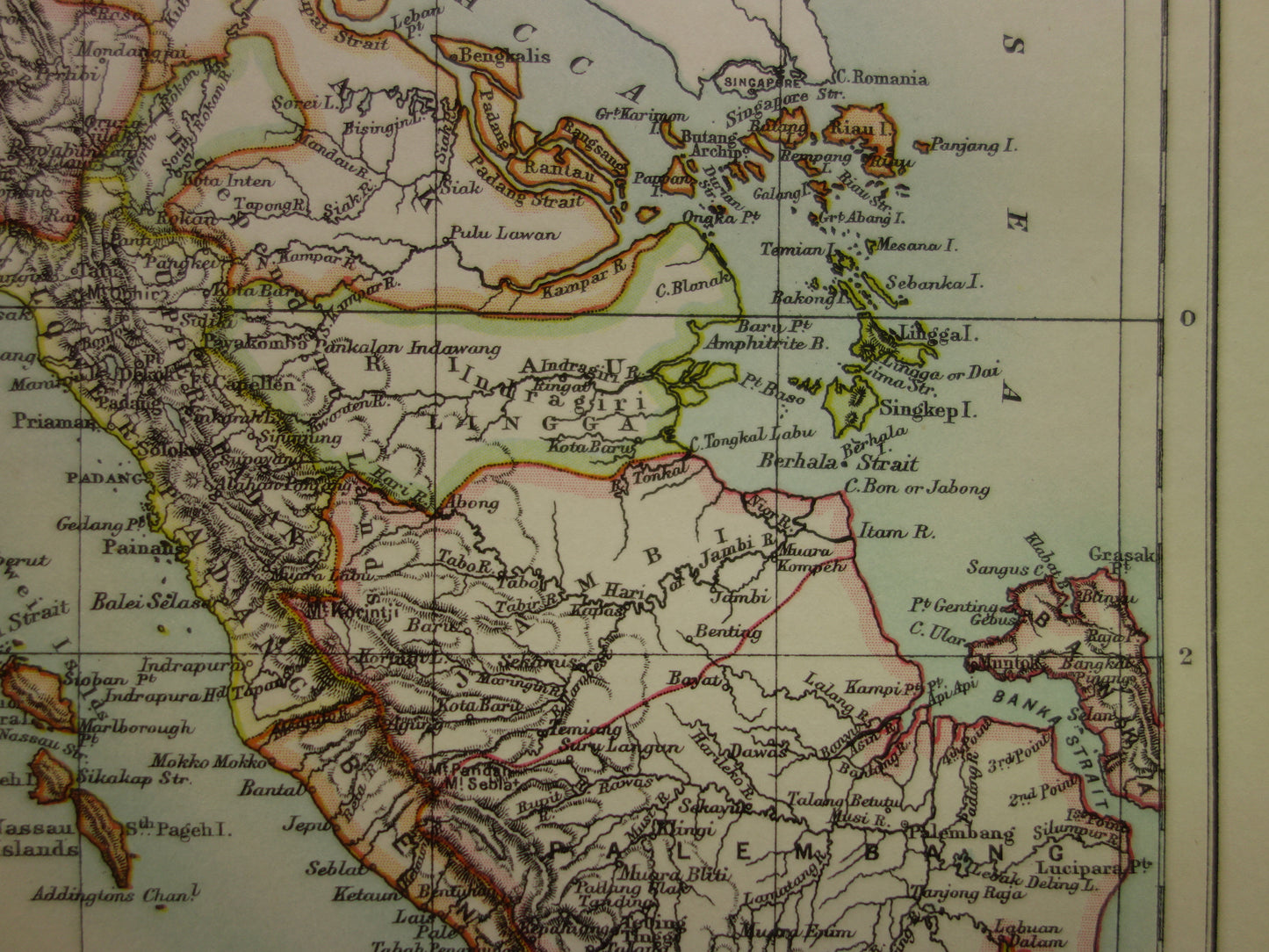 SUMATRA old map of Medan Palembang Padang Indonesia 1887 original antique English map