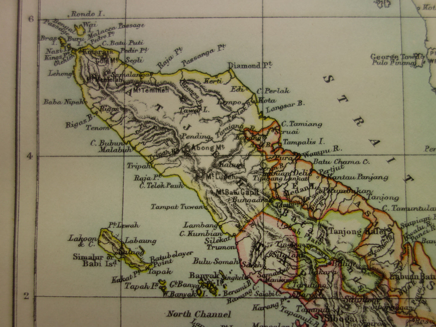 SUMATRA old map of Medan Palembang Padang Indonesia 1887 original antique English map