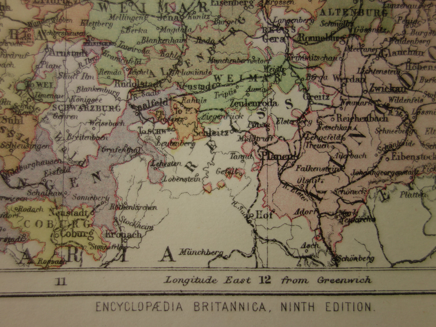 SAKSEN oude kaart van koninkrijk Saksen Duitsland 1886 originele antieke Engelse landkaart Dresden Halle Leipzig