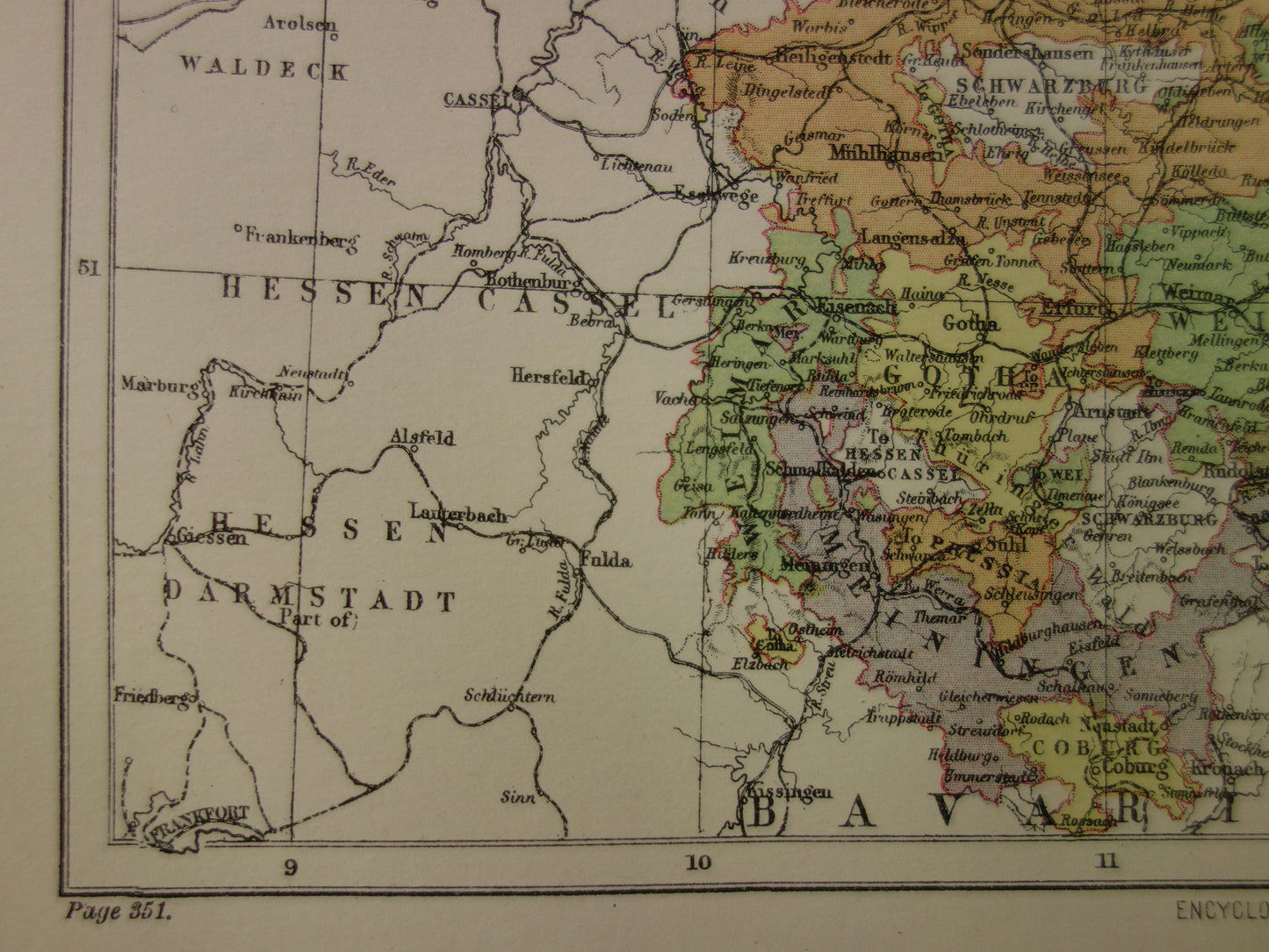SAKSEN oude kaart van koninkrijk Saksen Duitsland 1886 originele antieke Engelse landkaart Dresden Halle Leipzig