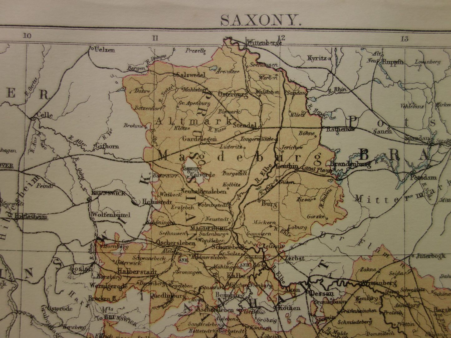SAKSEN oude kaart van koninkrijk Saksen Duitsland 1886 originele antieke Engelse landkaart Dresden Halle Leipzig