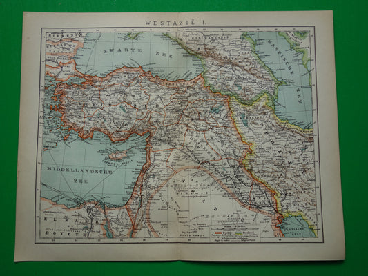 Turkije oude landkaart van Ottomaanse Rijk in Azië uit 1905 originele Nederlandse antieke kaart Turkije