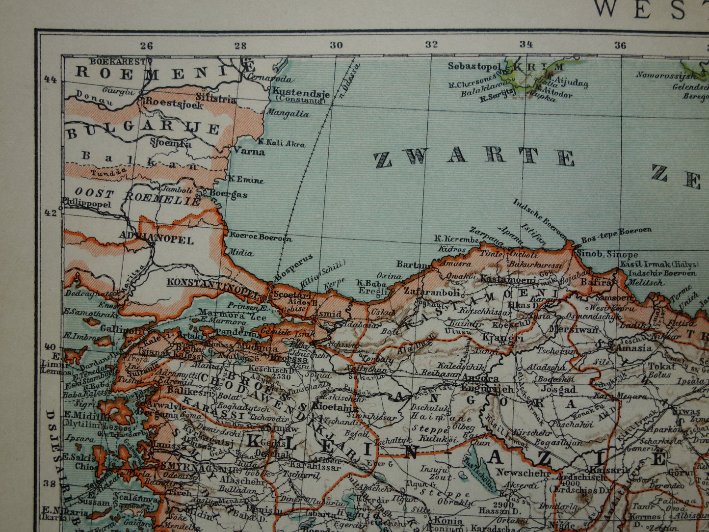 Turkey old map of Ottoman Empire in Asia from 1905 original Dutch antique map Turkey