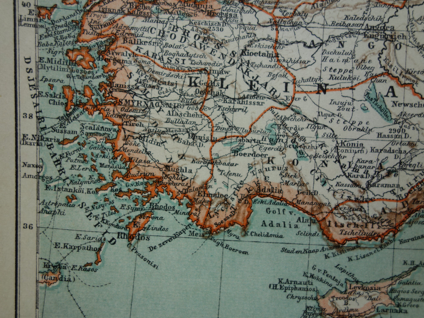 Turkey old map of Ottoman Empire in Asia from 1905 original Dutch antique map Turkey