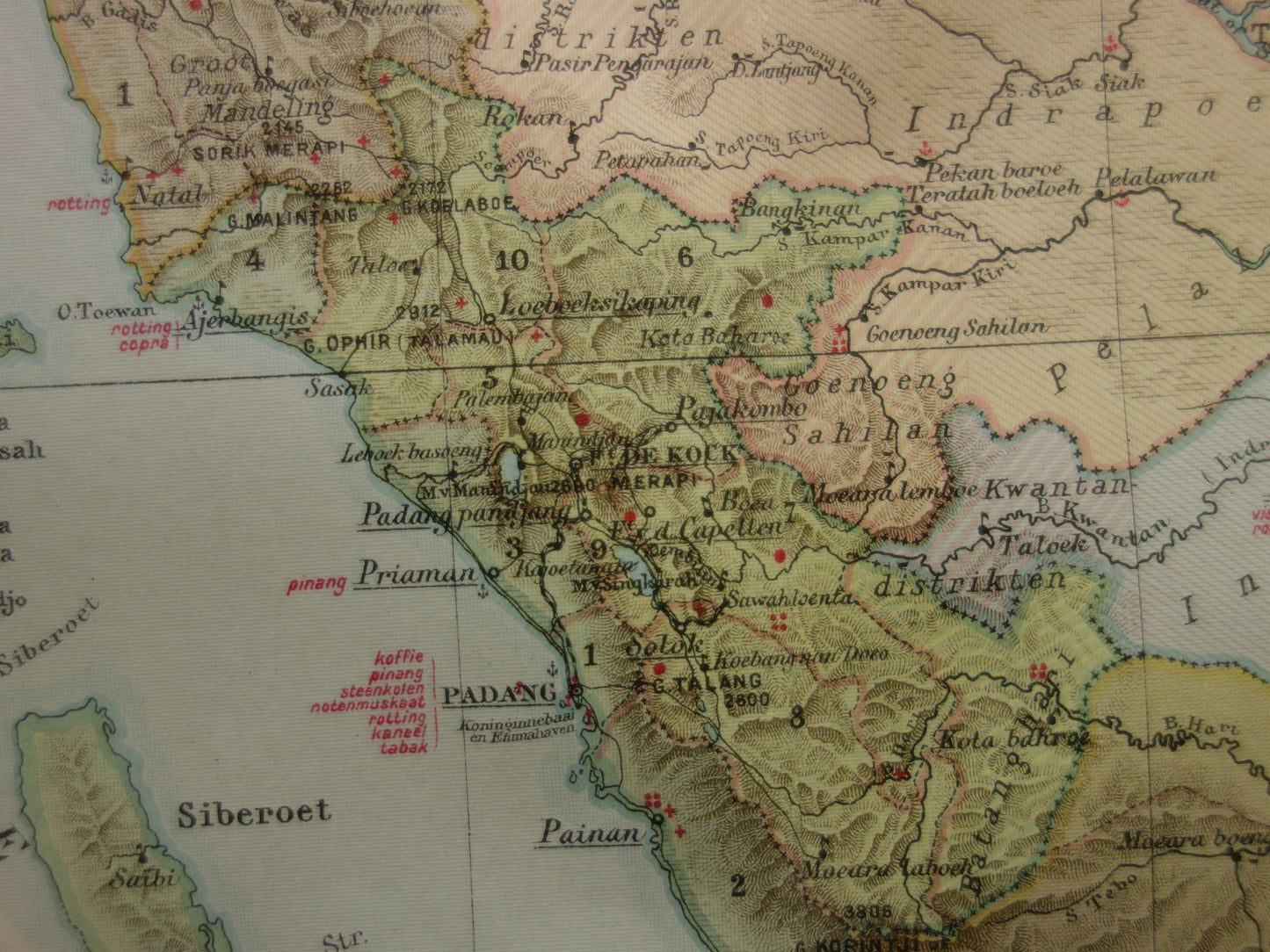 SUMATRA old Dutch map of Sumatra Indonesia from 1910 with Palembang Padang Medan original antique map