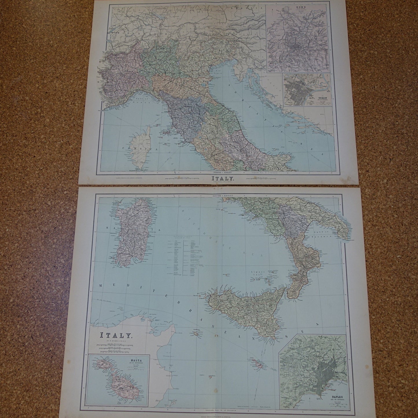 ITALIE oude landkaart van Italië uit 1890 originele zeer grote antieke kaart poster van Italie