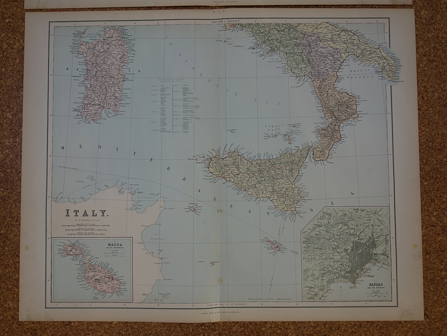 ITALY old map of Italy from 1890 original very large antique map poster of Italy