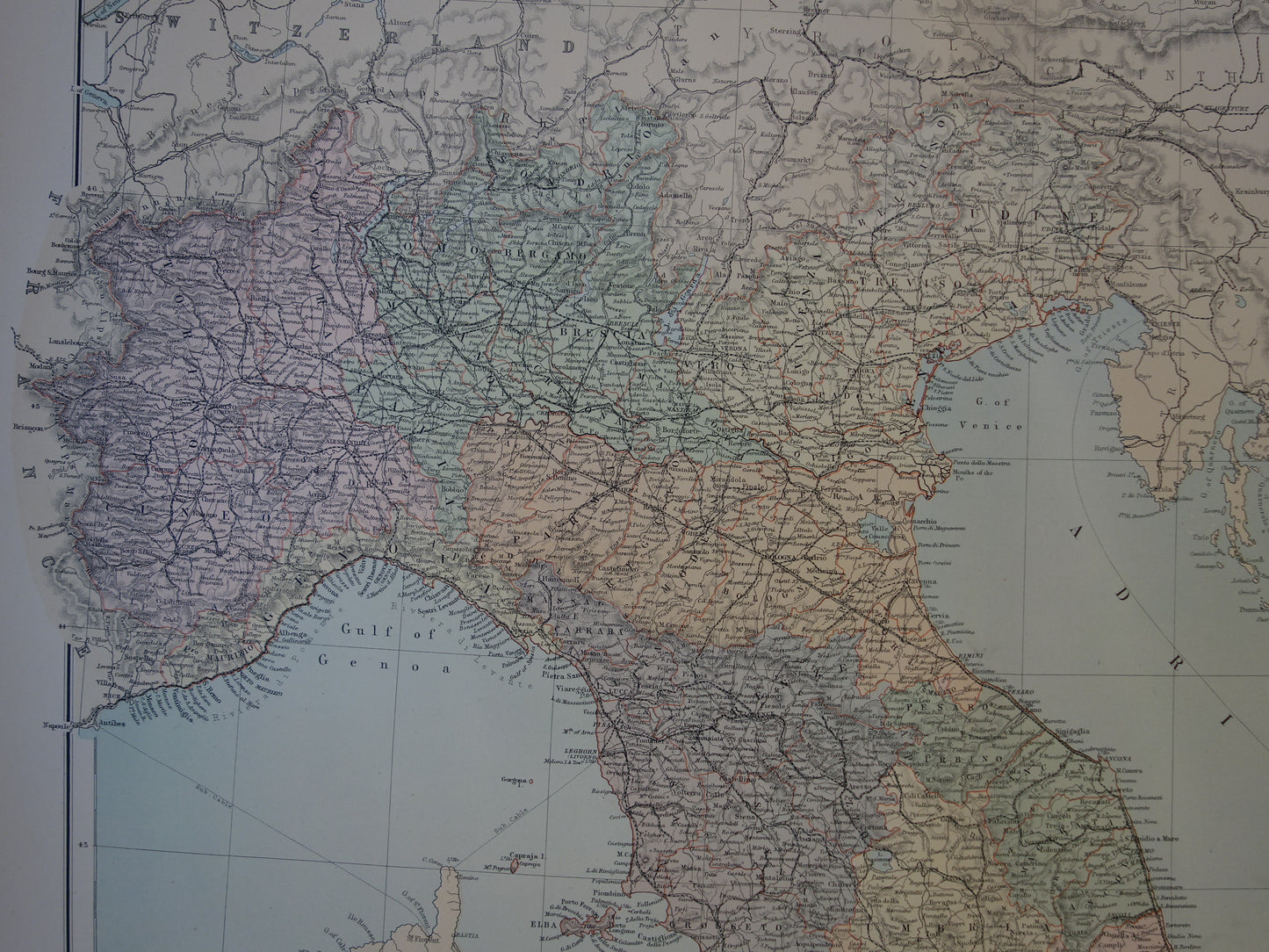 ITALY old map of Italy from 1890 original very large antique map poster of Italy