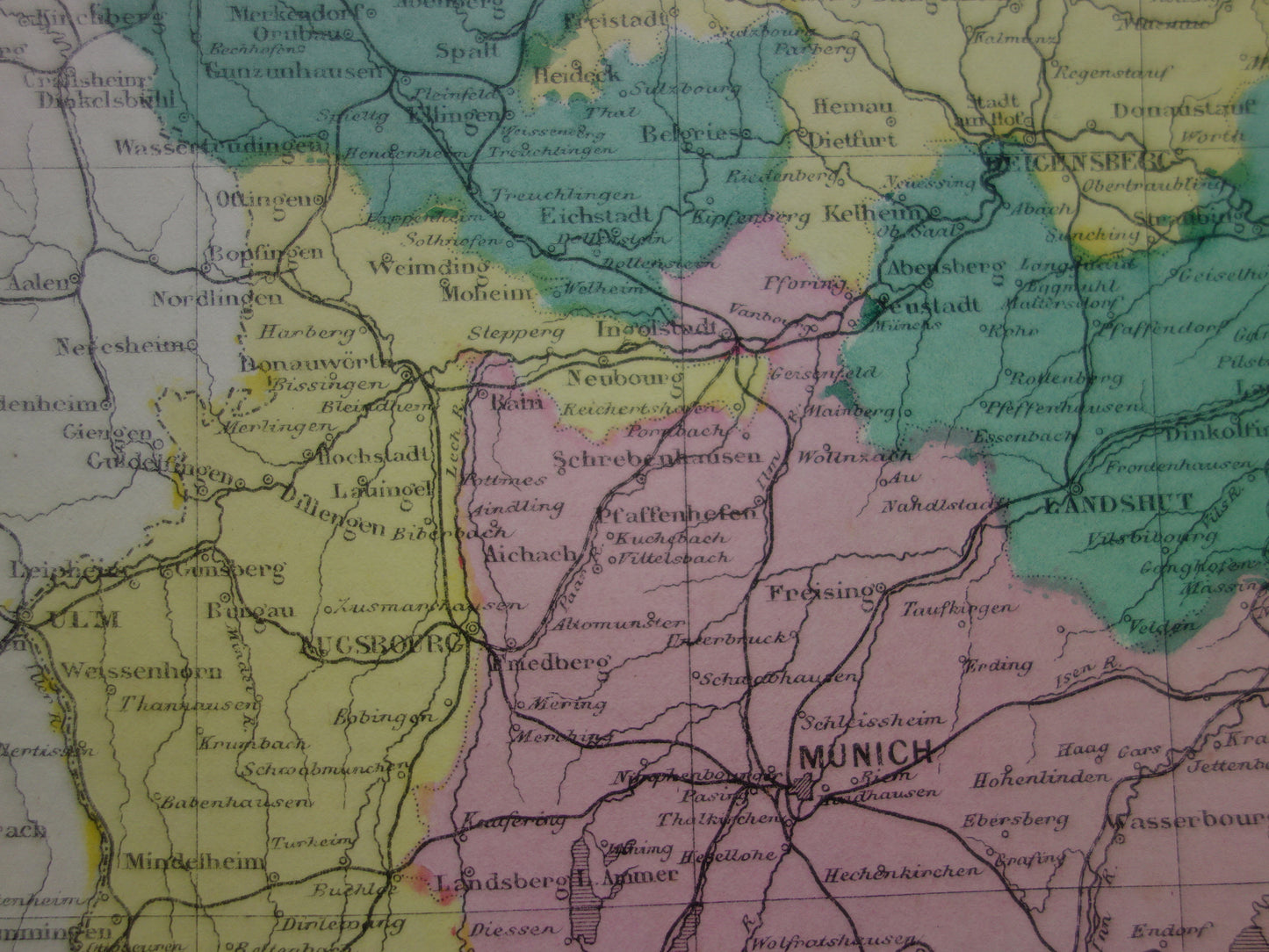 BAVARIA Old map of Bavaria Germany from 1877 original antique French hand-colored map Bavarian Palatinate