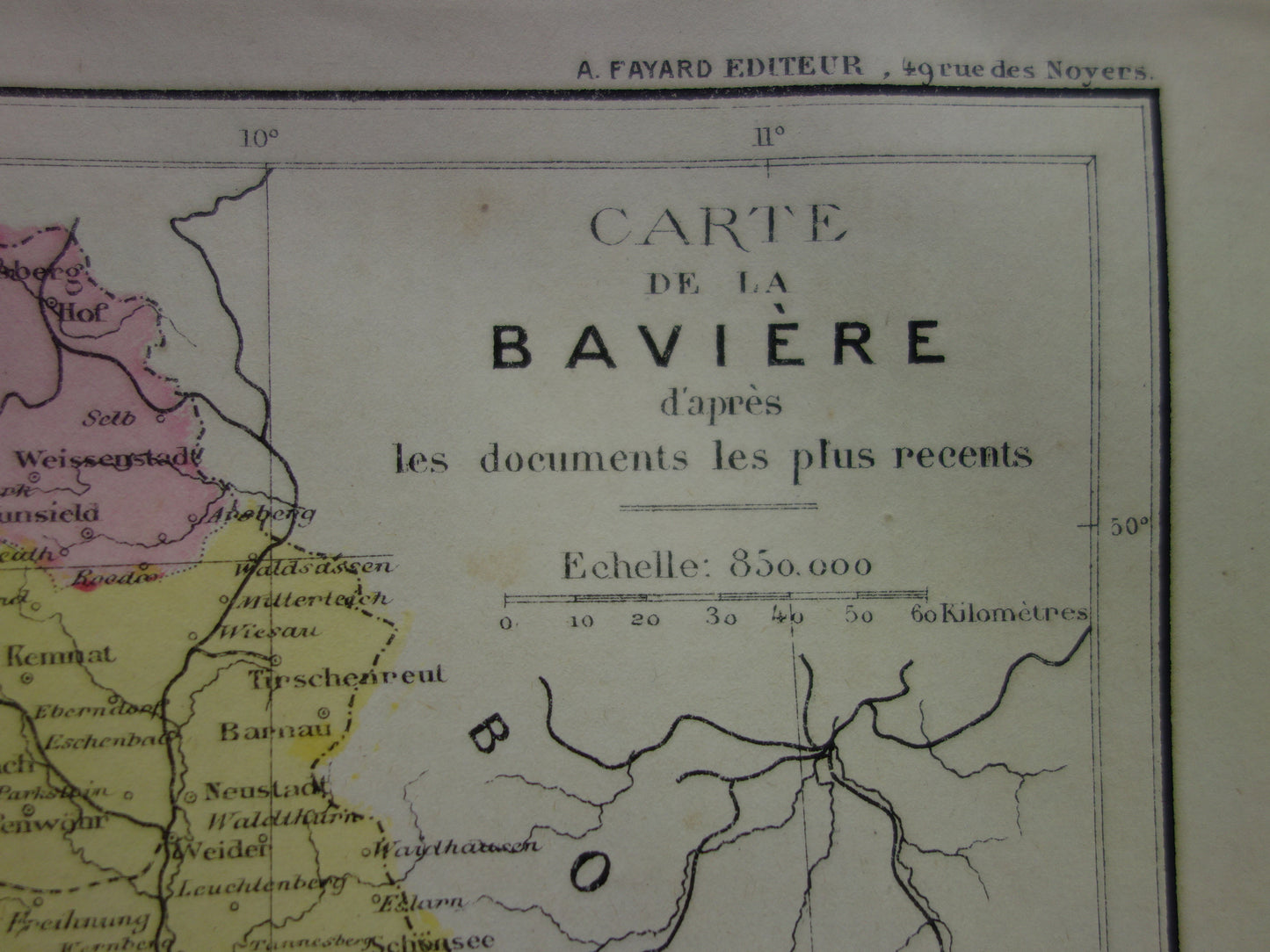 BAVARIA Old map of Bavaria Germany from 1877 original antique French hand-colored map Bavarian Palatinate