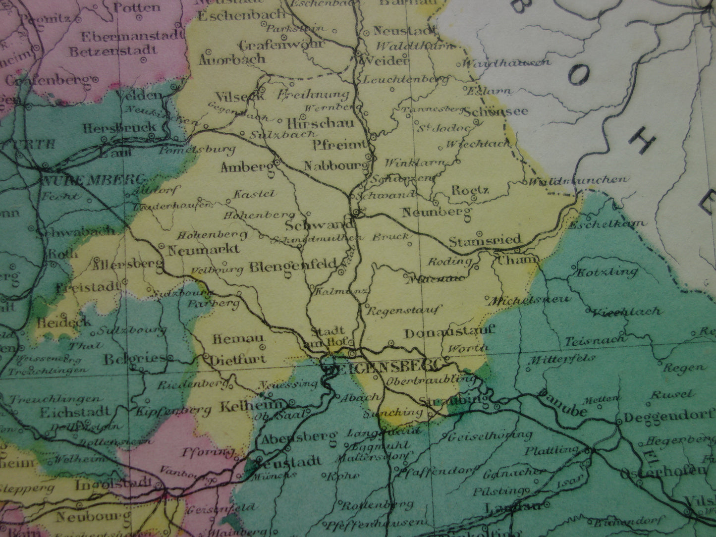 BAVARIA Old map of Bavaria Germany from 1877 original antique French hand-colored map Bavarian Palatinate
