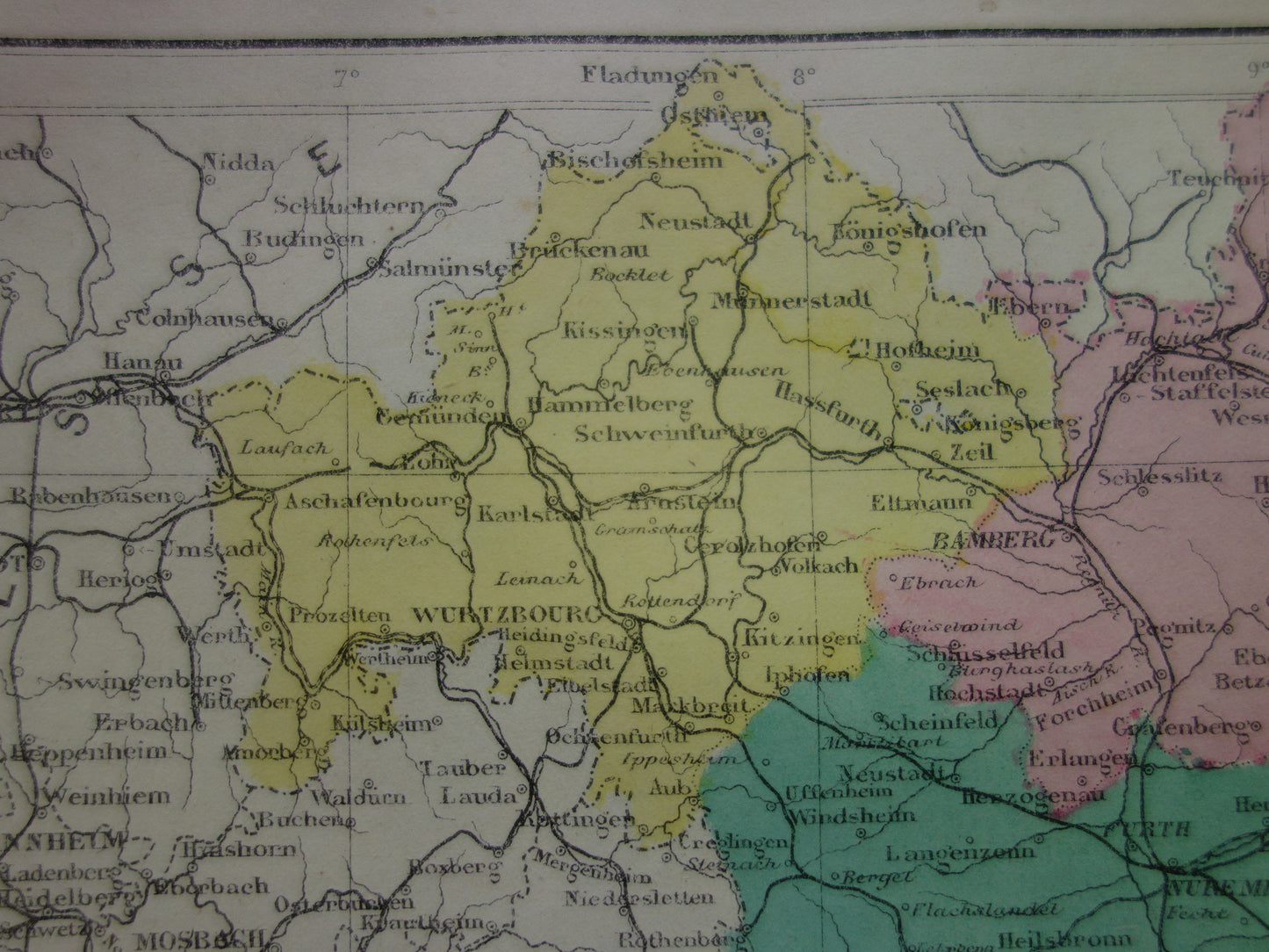 BAVARIA Old map of Bavaria Germany from 1877 original antique French hand-colored map Bavarian Palatinate