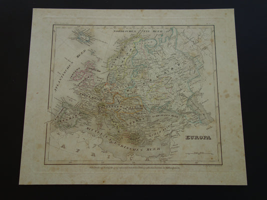 EUROPA oude kaart van Europa in 1849 originele antieke Duitse landkaart Duitsland Engeland Frankrijk vintage print continent