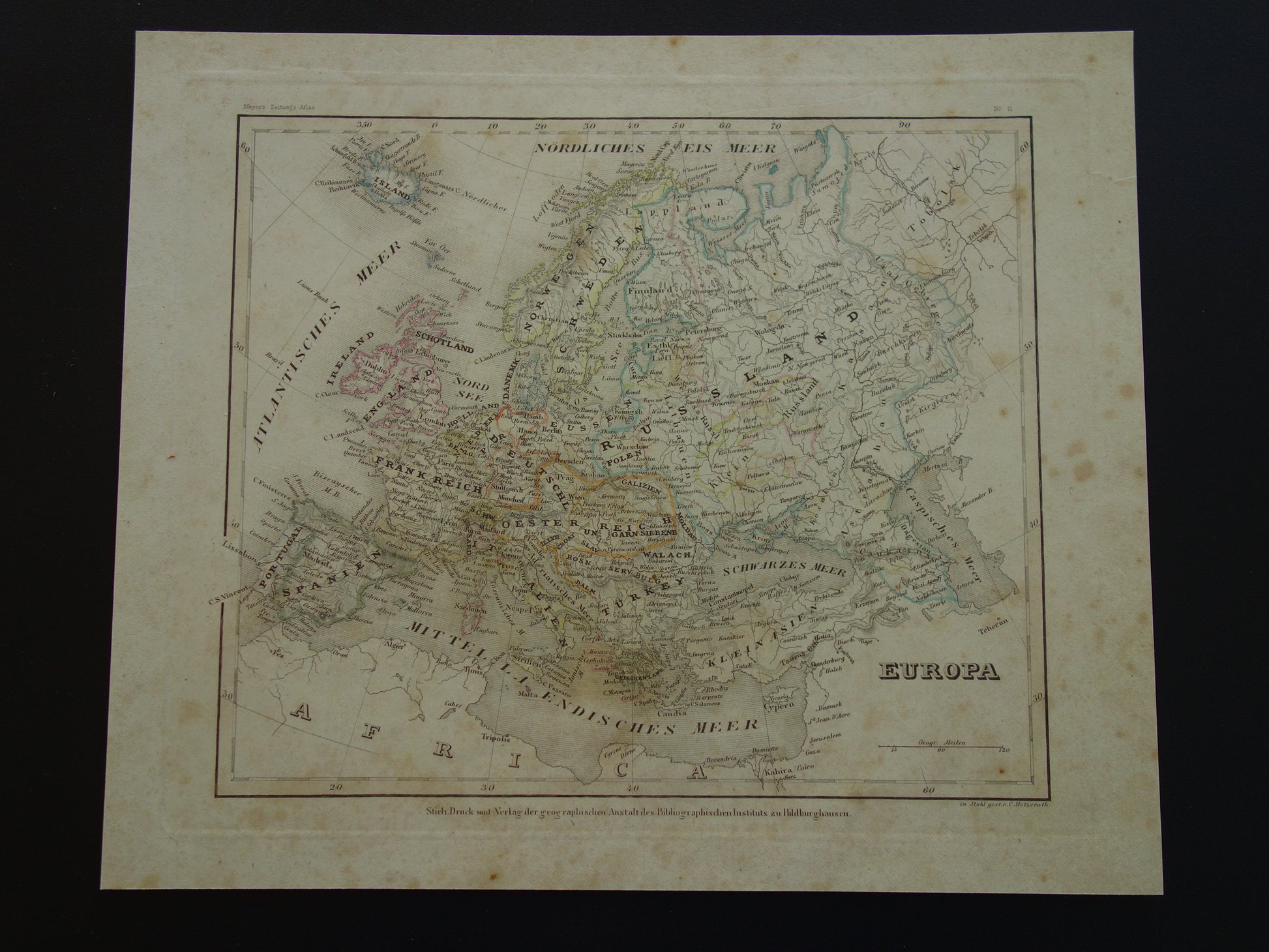 Kaart van Europa in 1849 antieke landkaarten te koop