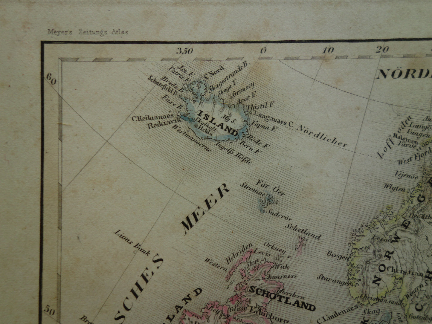 EUROPA oude kaart van Europa in 1849 originele antieke Duitse landkaart Duitsland Engeland Frankrijk vintage print continent