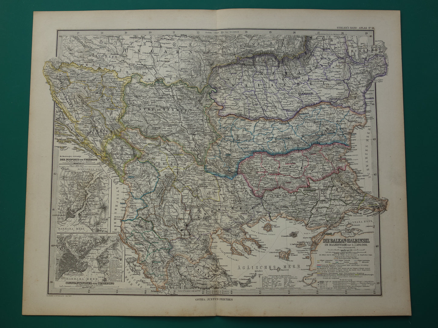 Antique map of the Balkans from 1886 original vintage map Bosnia Kingdom of Serbia Romania Bulgaria Principality of Wallachia Montenegro