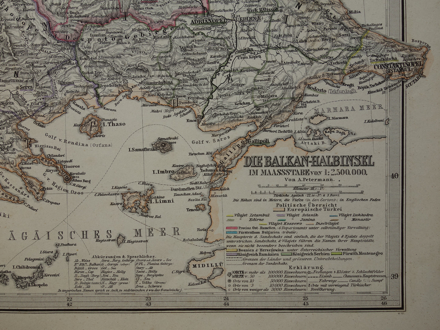 Antique map of the Balkans from 1886 original vintage map Bosnia Kingdom of Serbia Romania Bulgaria Principality of Wallachia Montenegro