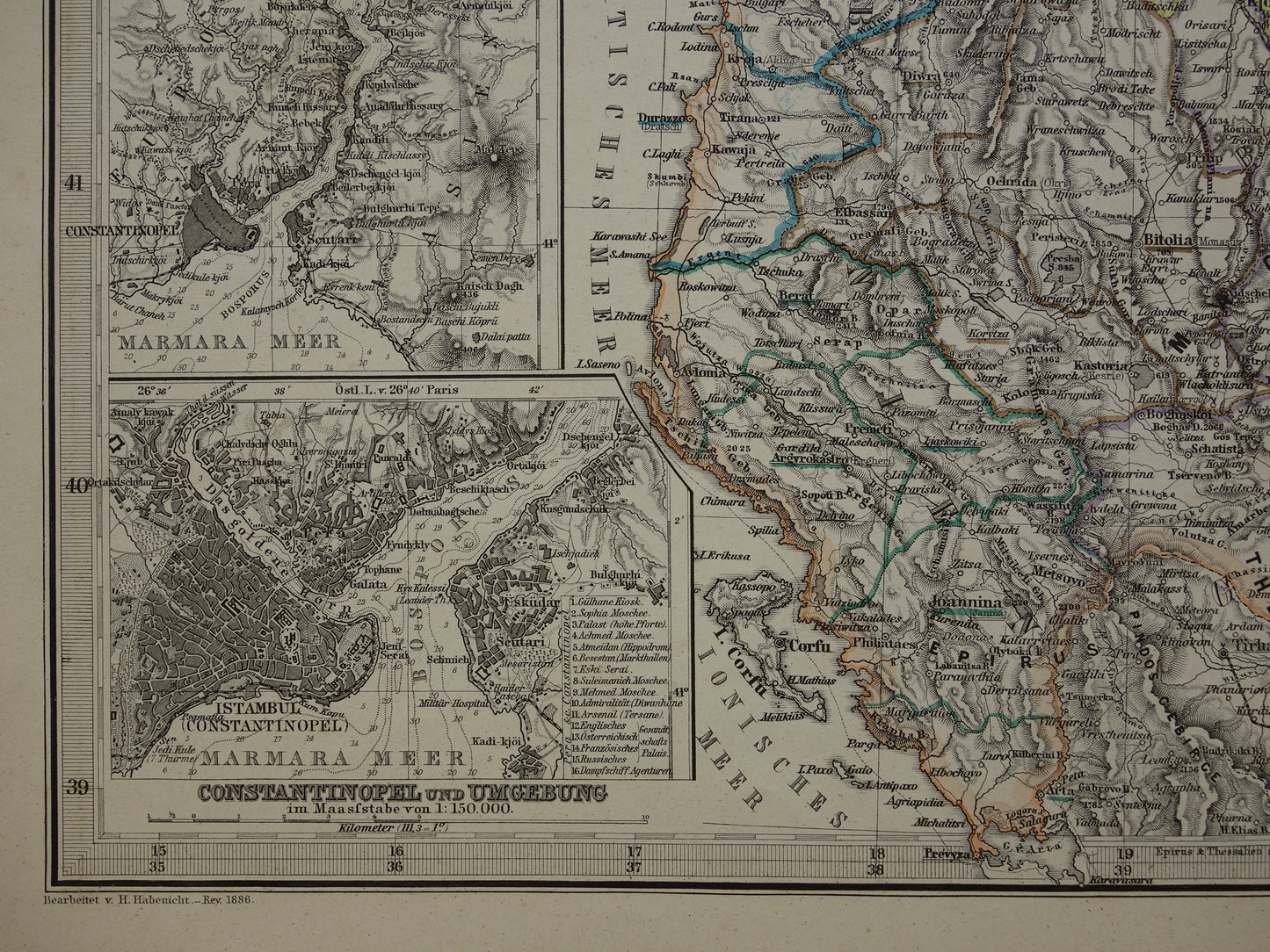 Antique map of the Balkans from 1886 original vintage map Bosnia Kingdom of Serbia Romania Bulgaria Principality of Wallachia Montenegro