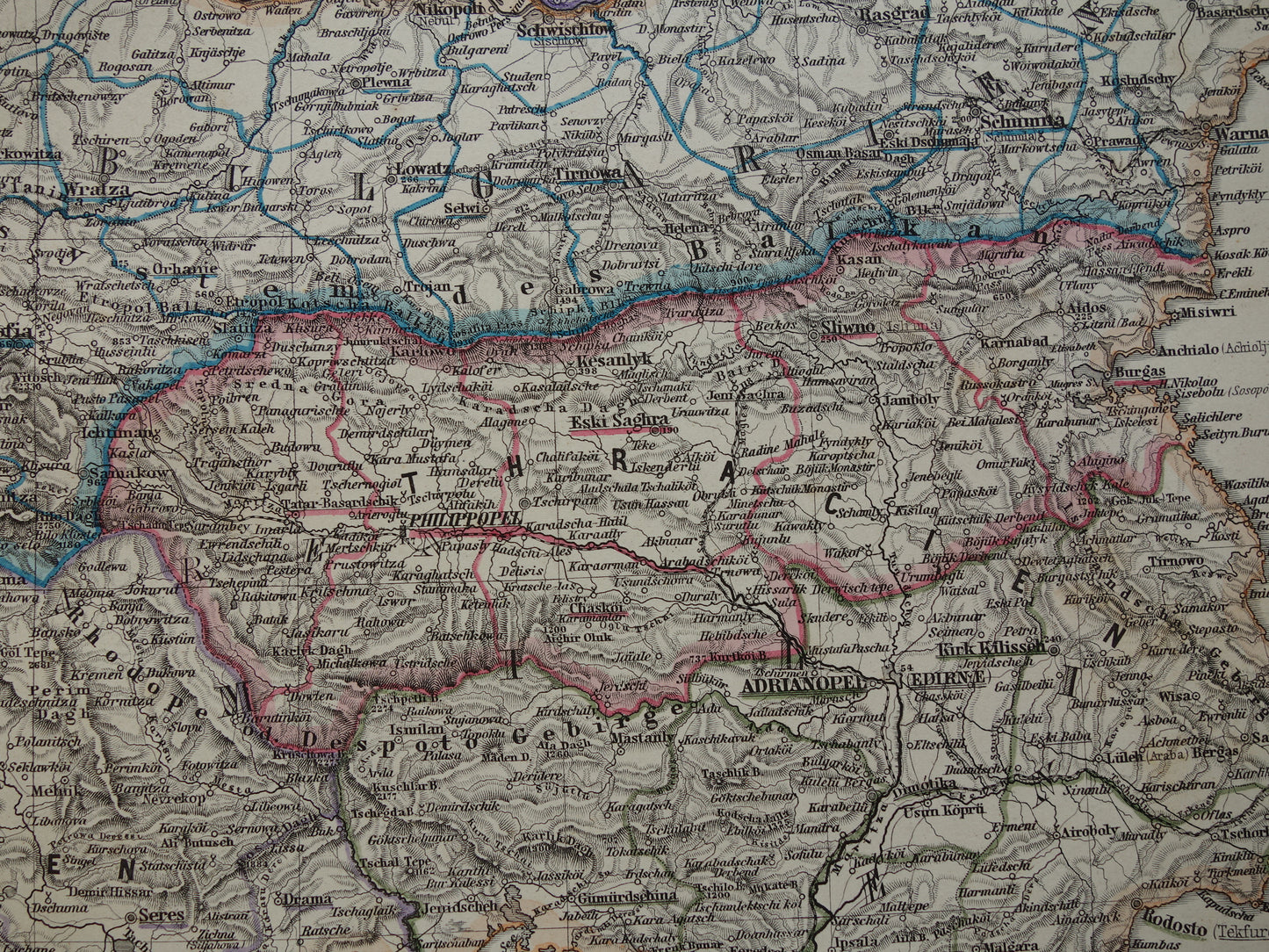 Antique map of the Balkans from 1886 original vintage map Bosnia Kingdom of Serbia Romania Bulgaria Principality of Wallachia Montenegro