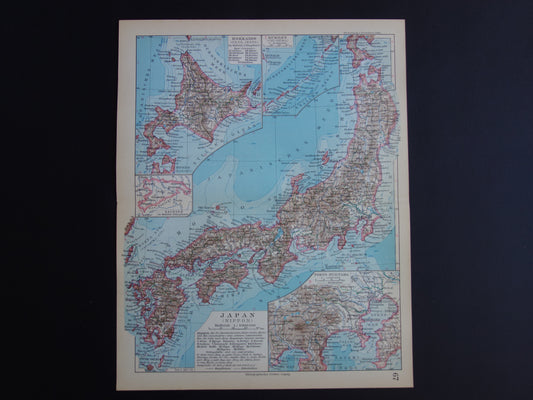 JAPAN oude gedetailleerde kaart van Japan uit 1928 originele vintage landkaart Tokio Koerilen Hokkaido