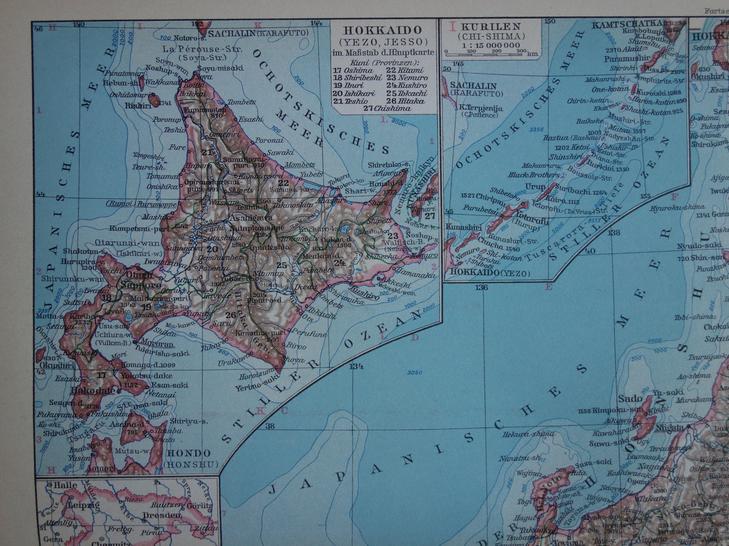 JAPAN old detailed map of Japan from 1928 original vintage map Tokyo Kuril Hokkaido