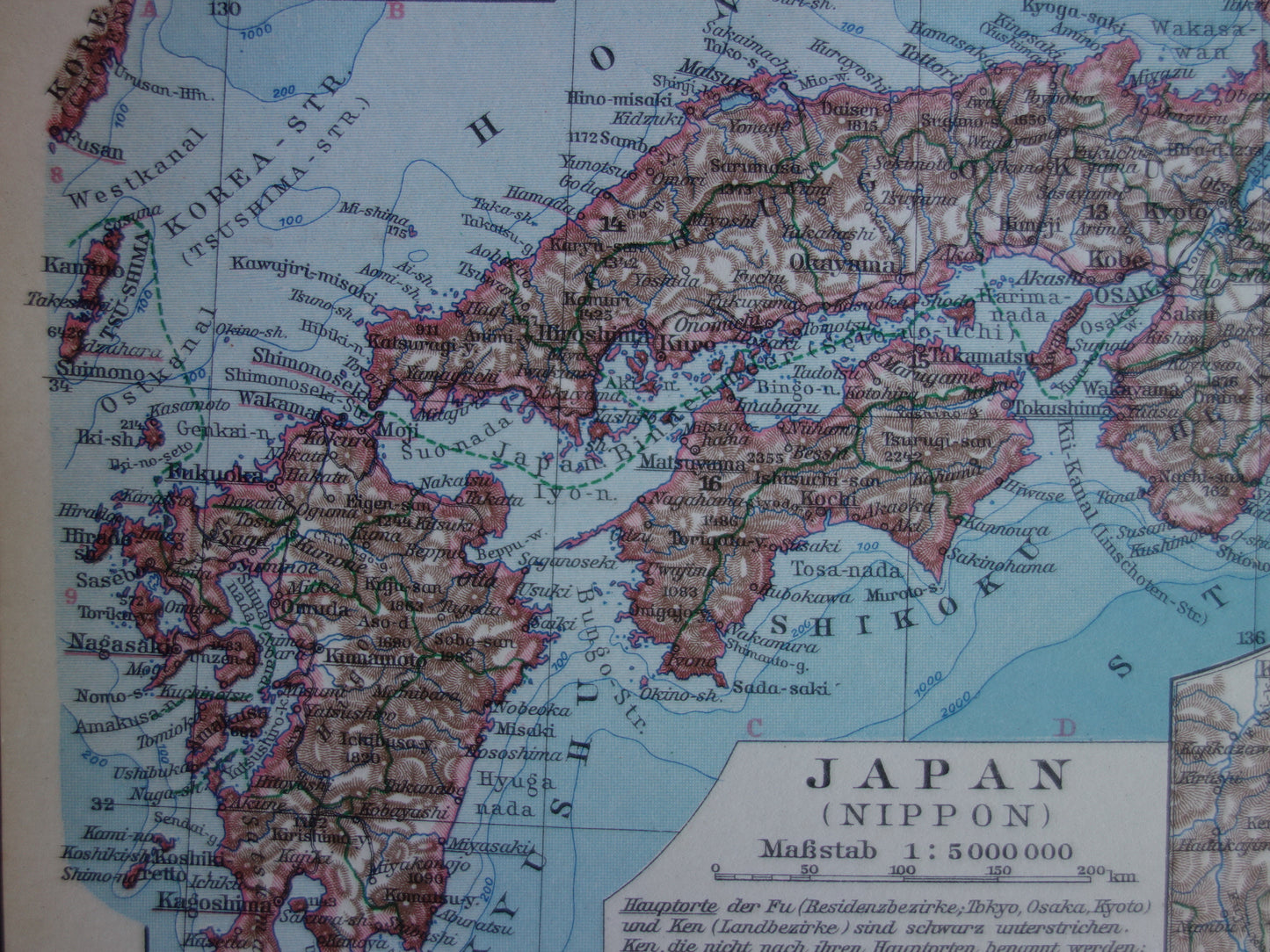 JAPAN old detailed map of Japan from 1928 original vintage map Tokyo Kuril Hokkaido