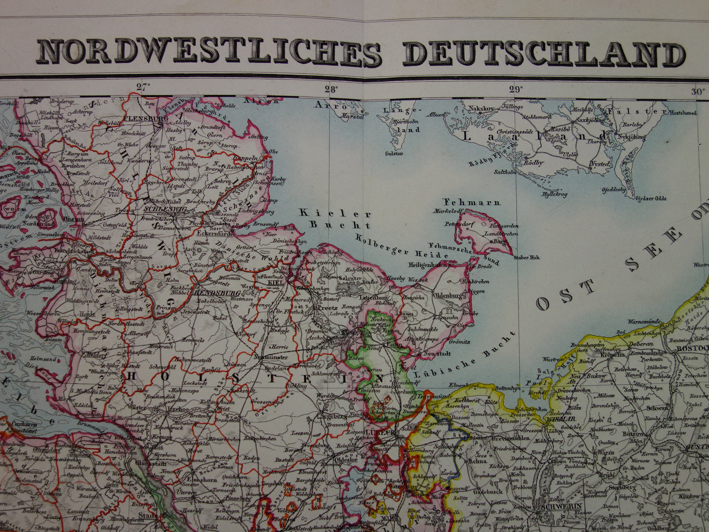 GERMANY Large old map of northern Germany in 1874 original antique map Berlin Hamburg Bremen with date for sale