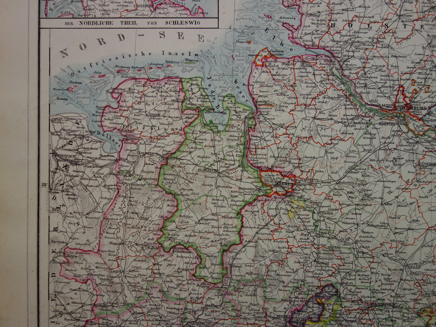 GERMANY Large old map of northern Germany in 1874 original antique map Berlin Hamburg Bremen with date for sale