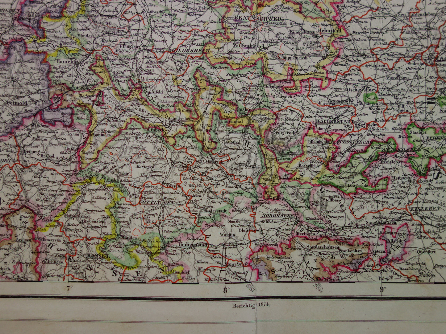 GERMANY Large old map of northern Germany in 1874 original antique map Berlin Hamburg Bremen with date for sale
