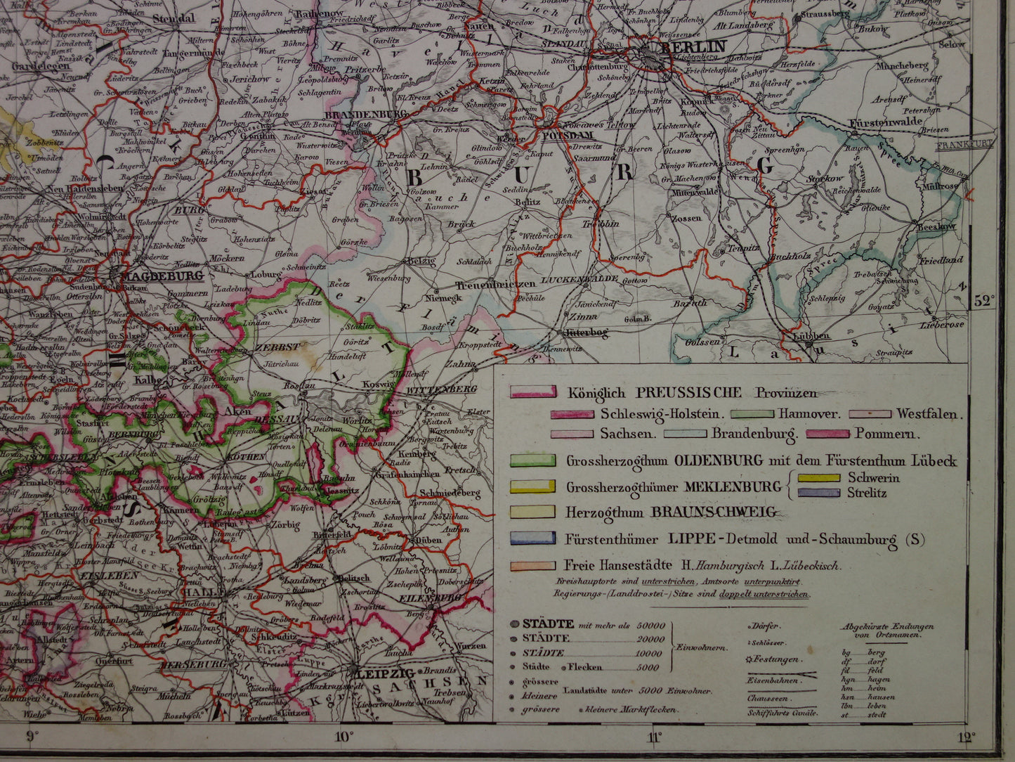 GERMANY Large old map of northern Germany in 1874 original antique map Berlin Hamburg Bremen with date for sale