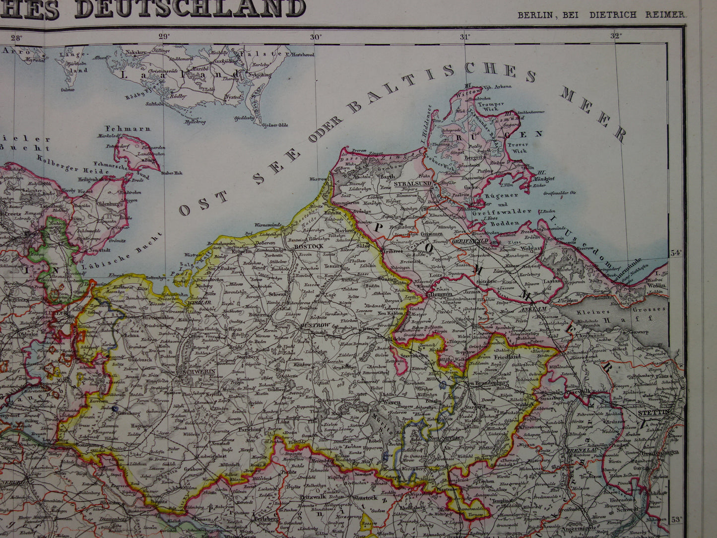 GERMANY Large old map of northern Germany in 1874 original antique map Berlin Hamburg Bremen with date for sale