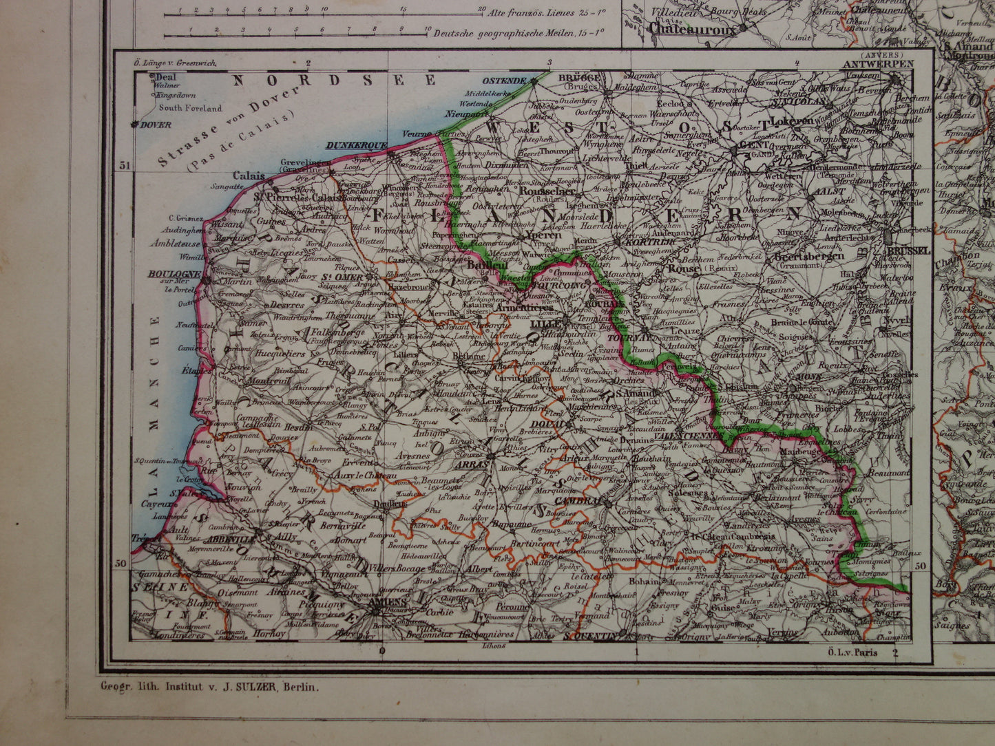 FRANKRIJK oude kaart van Oost-Frankrijk in 1874 Grote antieke landkaart Parijs Metz Reims Elzas-Lotharingen met jaartal - vintage poster 1874