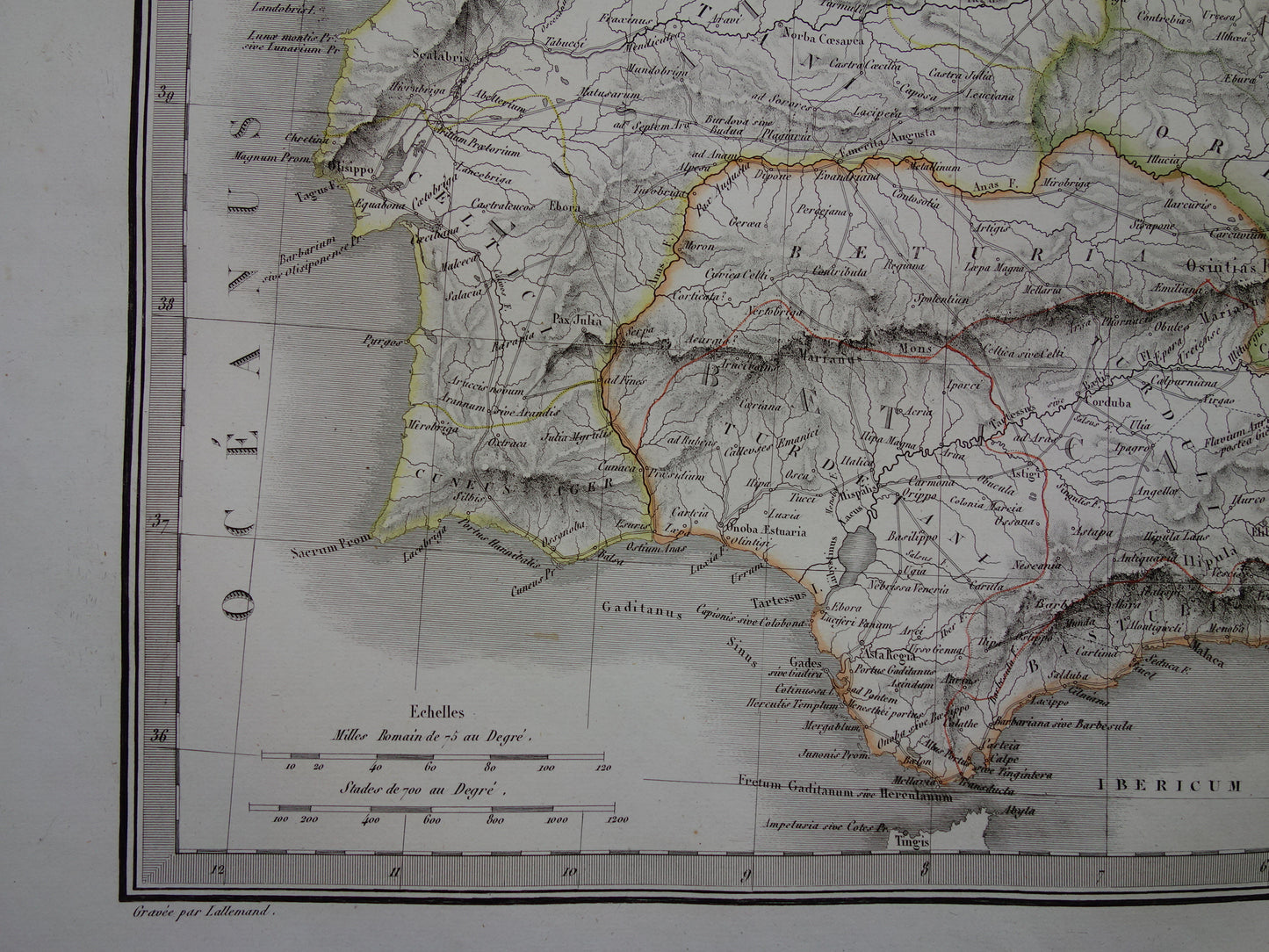 SPAIN large old map of Spain Portugal in Roman times original antique map from 1831