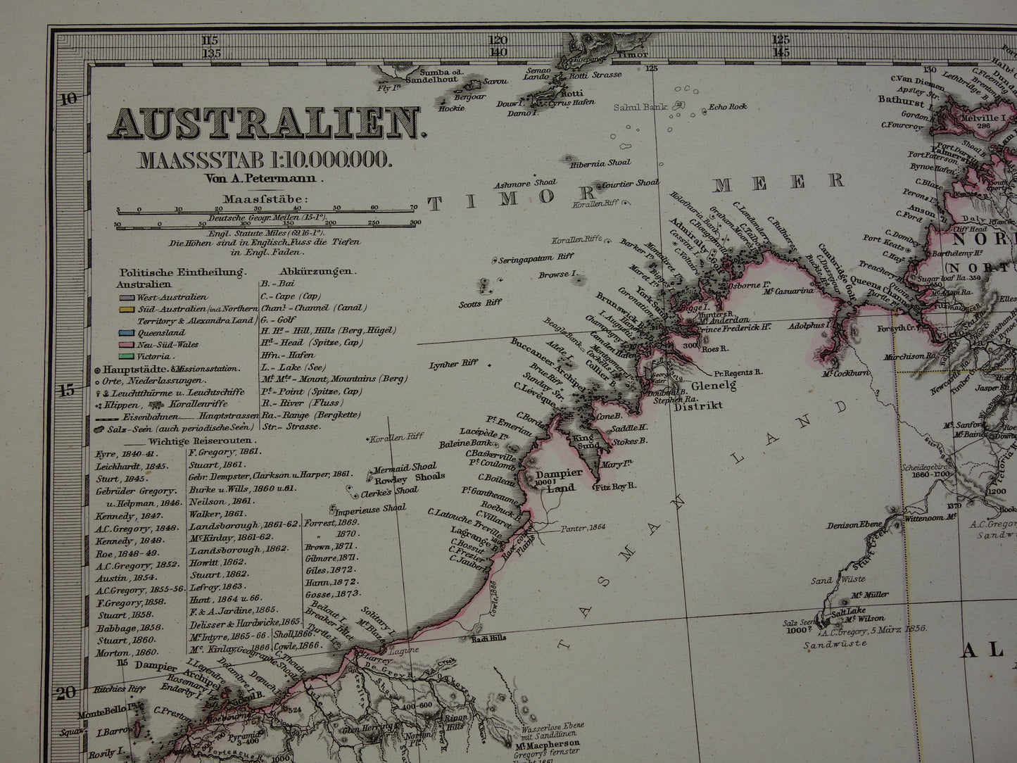 Vintage map of Australia from 1877 original old antique map Sydney Melbourne Perth historical maps