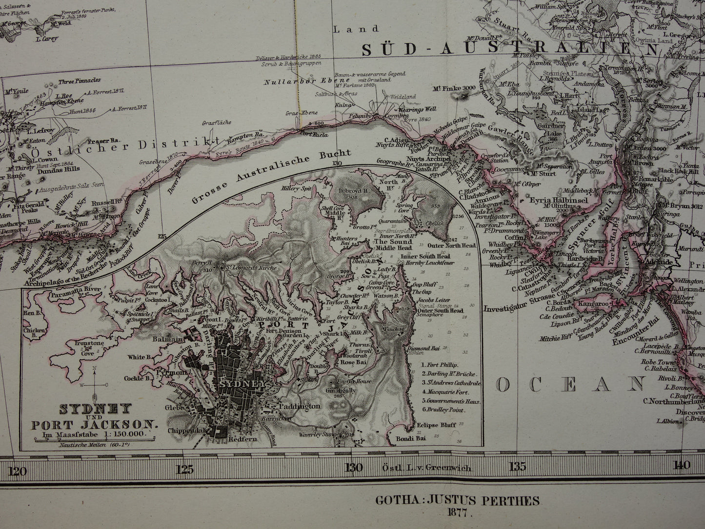 Vintage map of Australia from 1877 original old antique map Sydney Melbourne Perth historical maps