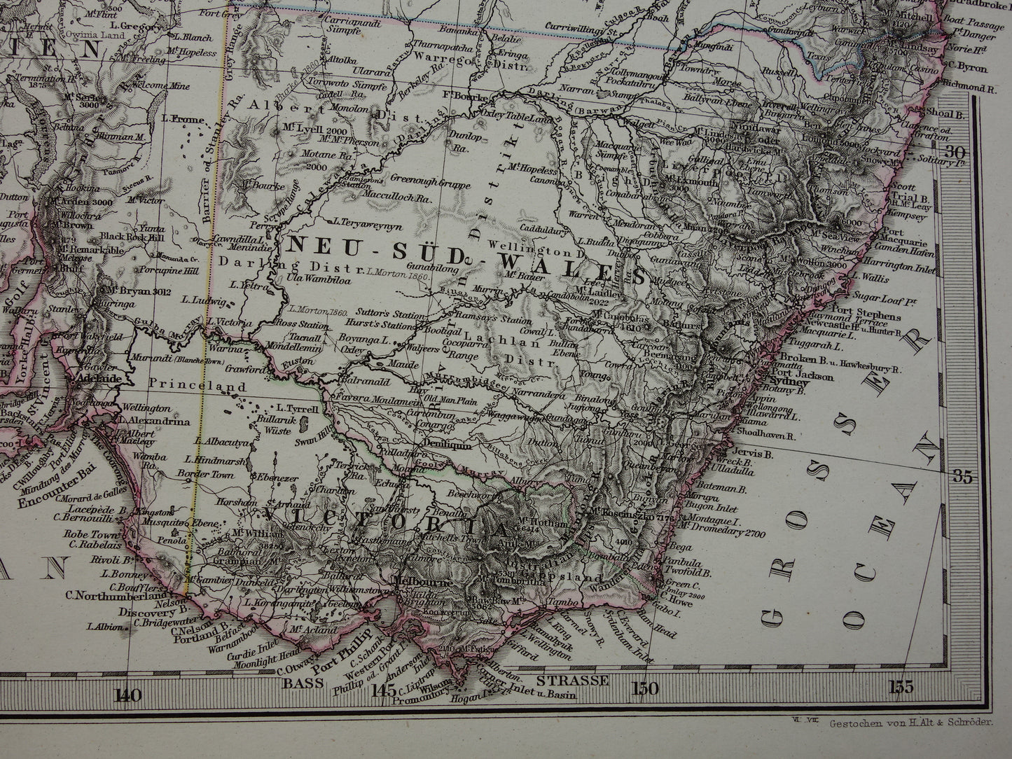 Vintage map of Australia from 1877 original old antique map Sydney Melbourne Perth historical maps