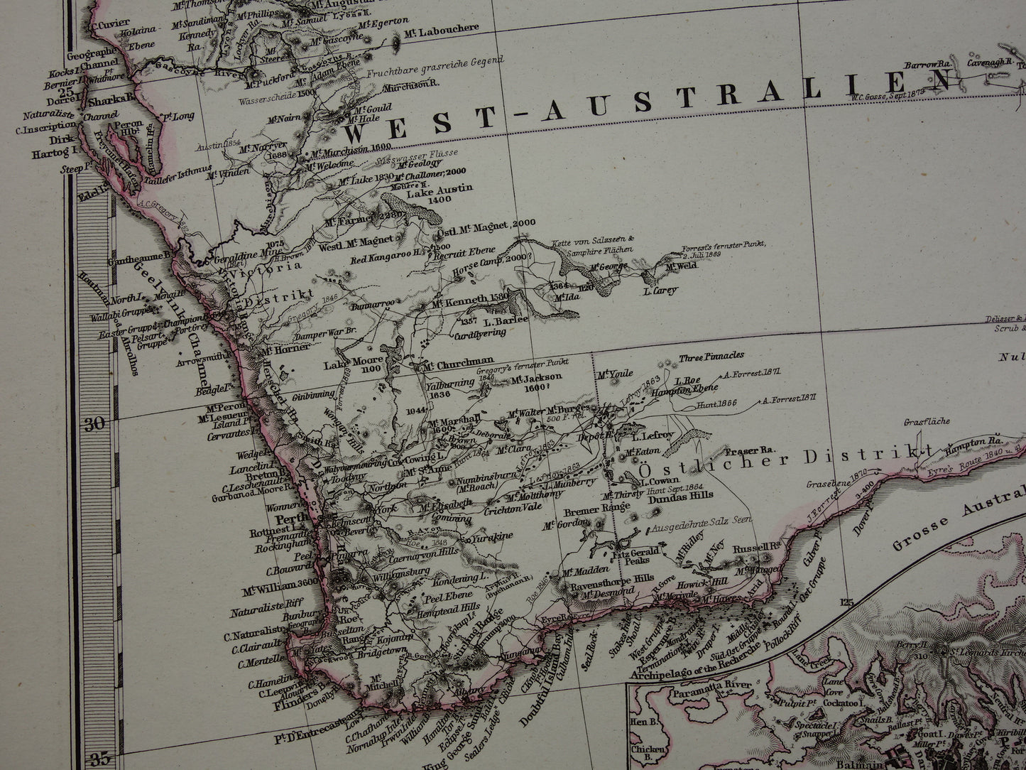 Vintage map of Australia from 1877 original old antique map Sydney Melbourne Perth historical maps